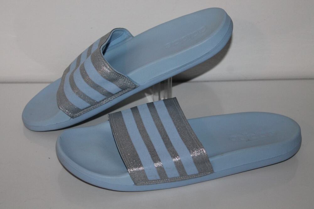 Adidas Adilette Slide Sandals Mens 10, Light Blue Silver, Streetwear, Athleisure